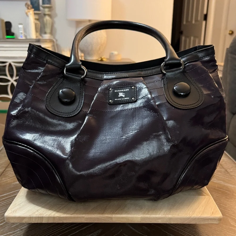 Burberry Blue Label purple coated canvas shoulder bag. - Picture 1 of 12